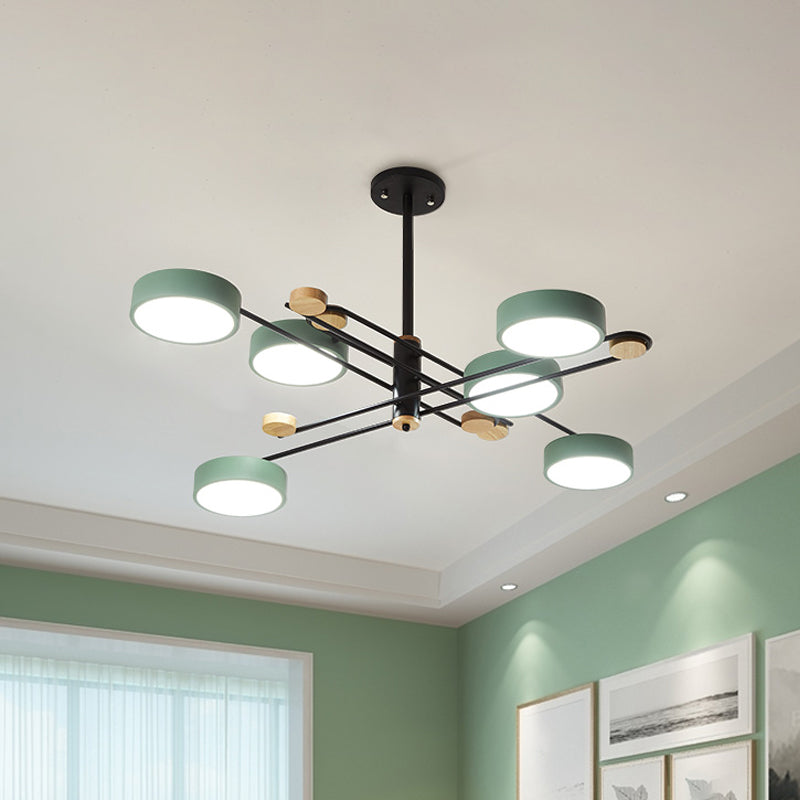 6 Lights Nordic Chandelier Gold/Grey/White-Wood Sputnik Ceiling Hanging Lamp with Acrylic Shade for Living Room