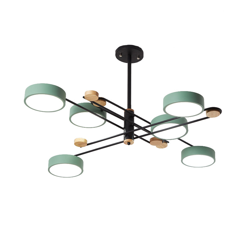 6 Lights Nordic Chandelier Gold/Grey/White-Wood Sputnik Ceiling Hanging Lamp with Acrylic Shade for Living Room