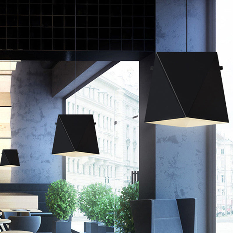 Geometric Shade Down Lighting Pendant Macaron Iron 1 Bulb Dining Room Ceiling Light in Pink/Black/Blue