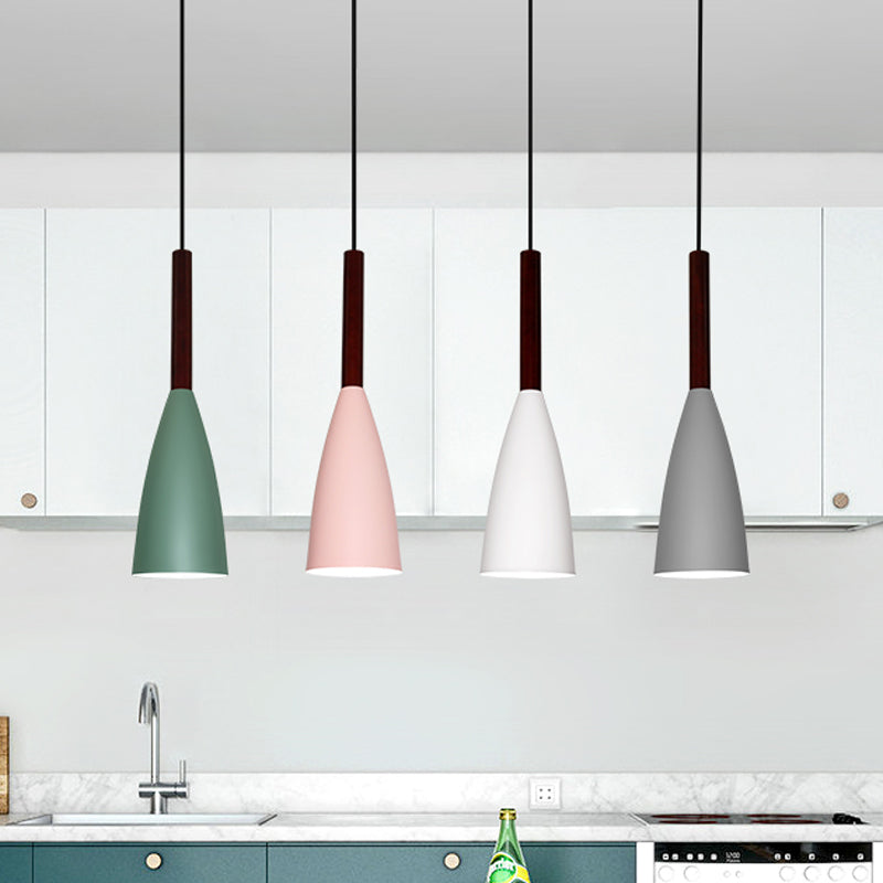 Grey/White/Pink Tapered Pendant Lighting Macaron Single Iron Hanging Light Fixture over Table