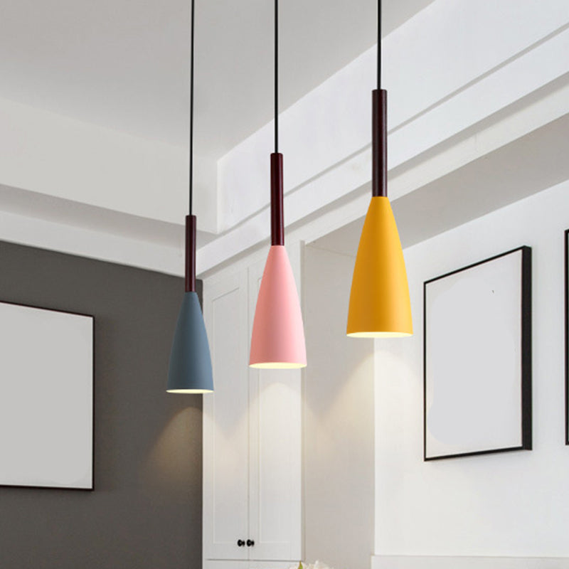 Grey/White/Pink Tapered Pendant Lighting Macaron Single Iron Hanging Light Fixture over Table