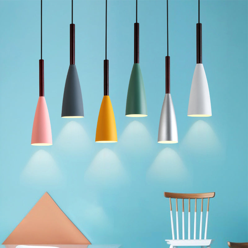Grey/White/Pink Tapered Pendant Lighting Macaron Single Iron Hanging Light Fixture over Table