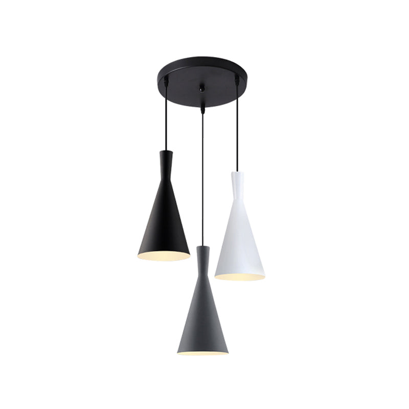 Entonnoir en cluster Light Light Nordic Aluminium 3 têtes d'éclairage de suspension blanc-gris-blanc avec canopée ronde / linéaire