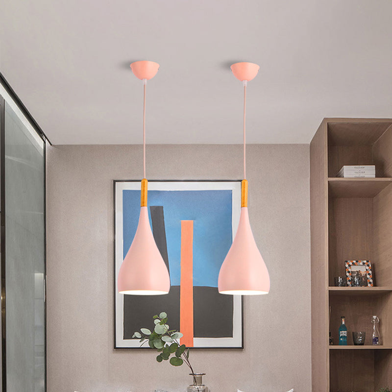 Macaron Raindrop Plafond Pendant Light Light Aluminium 1 Light Dining Room Hanging Lamp Kit en gris / rouge / bleu