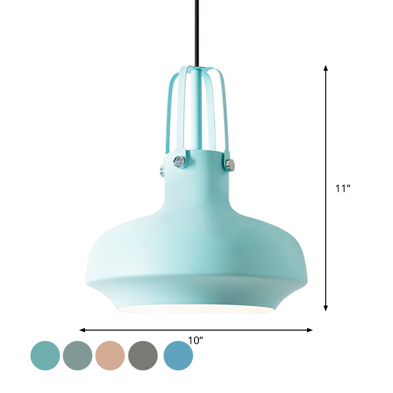 Macaron Pot Pendant Ceiling Lamp Aluminum 1 Head Restaurant Down Lighting with Gripper in Pink/Blue/Grey