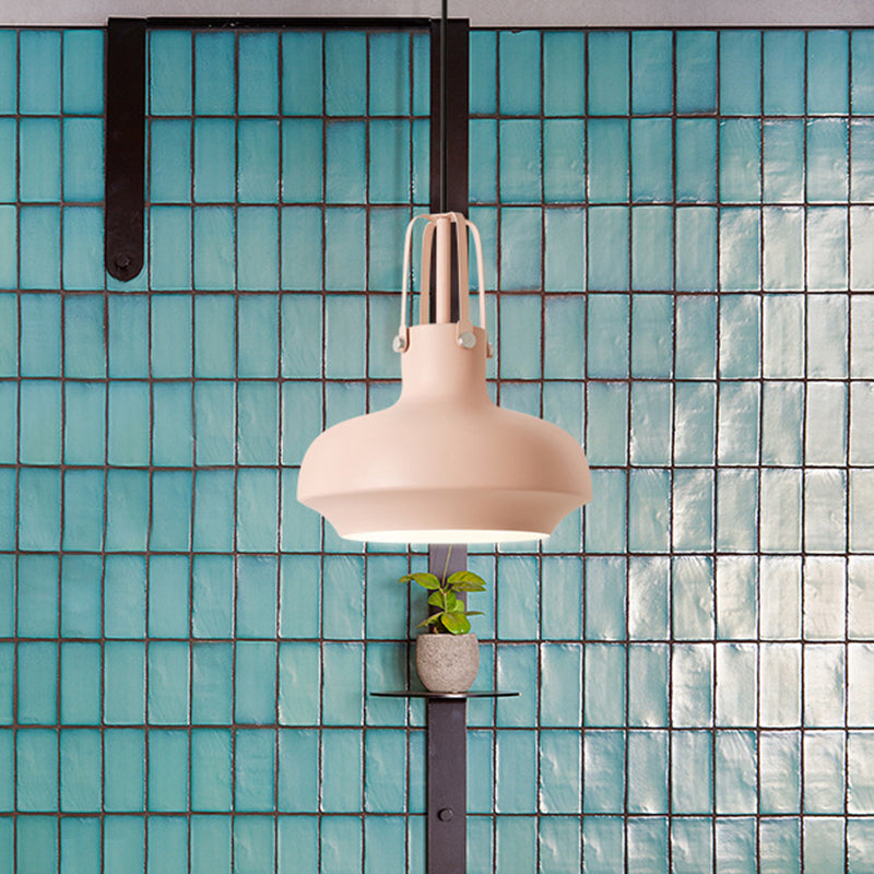 Macaron Pot Pendant Ceiling Lamp Aluminum 1 Head Restaurant Down Lighting with Gripper in Pink/Blue/Grey