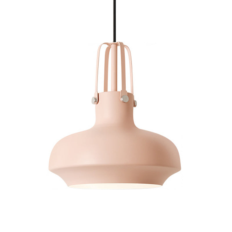 Macaron Pot Pendant Ceiling Lamp Aluminum 1 Head Restaurant Down Lighting with Gripper in Pink/Blue/Grey