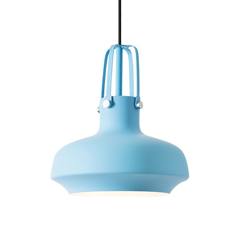 Macaron Pot Pendant Ceiling Lamp Aluminum 1 Head Restaurant Down Lighting with Gripper in Pink/Blue/Grey