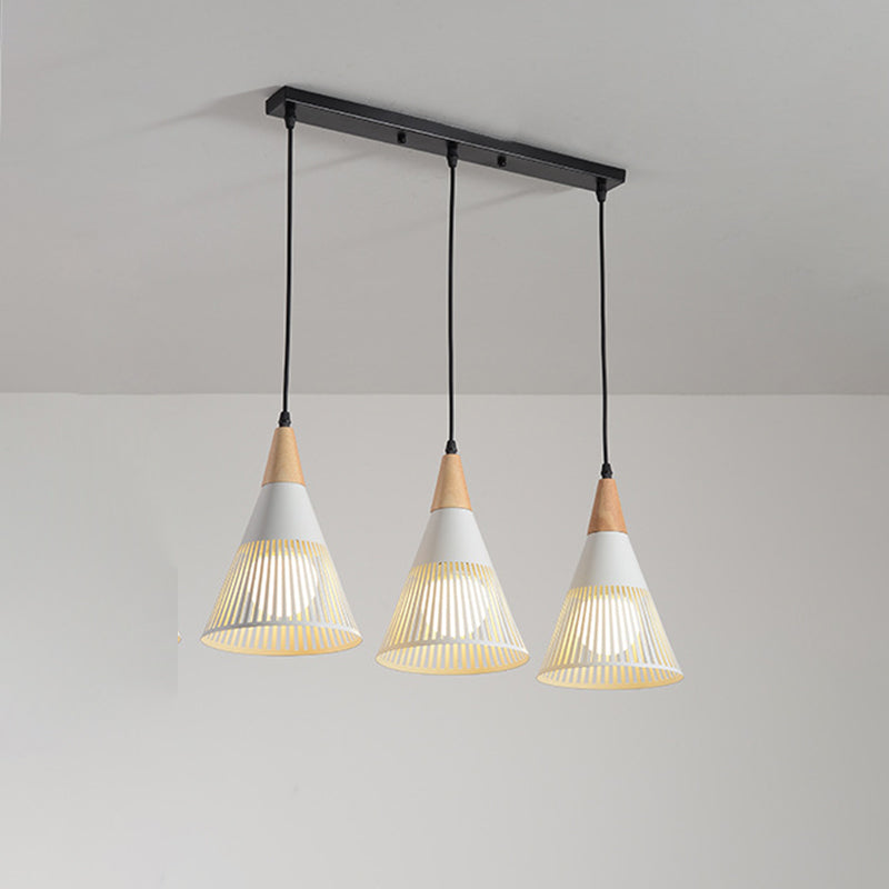 Luce a sospensione rotonda/lineare a sospensione Nordic Metal 3 teste nere/grigio/bianco Luce a soffitto multipla con torcia/tonalità cono