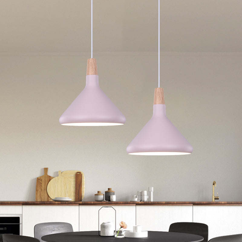 Kolbenförmige Anhänger Leichte Makkaron Aluminium Single Kitchen Dinette Drop -Lampe in Gold/Blau/Rosa und Holz