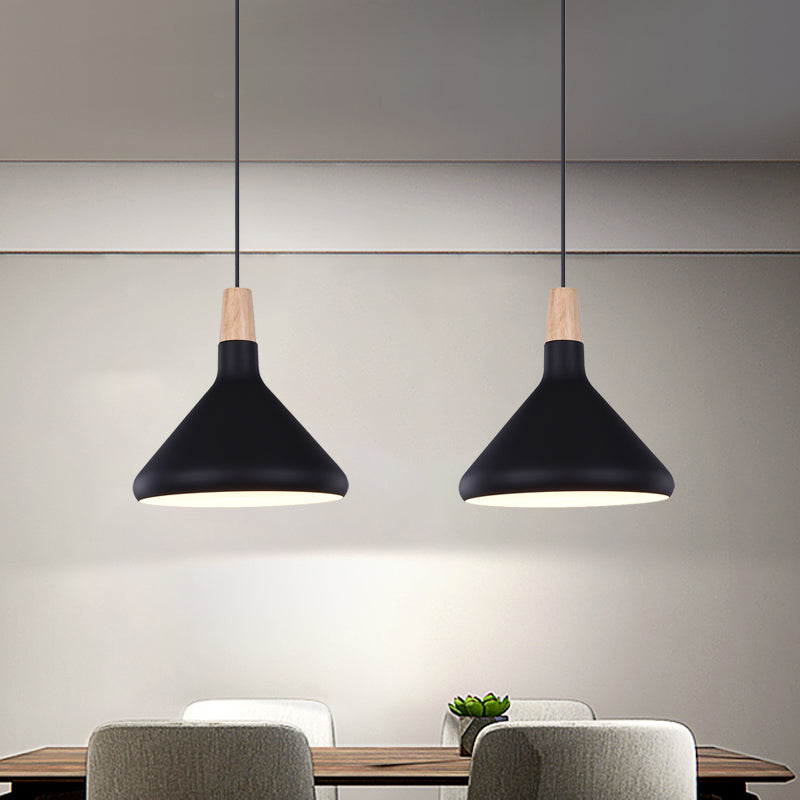 Flask Shaped Pendant Light Macaron Aluminum Single Kitchen Dinette Drop Lamp in Gold/Blue/Pink and Wood