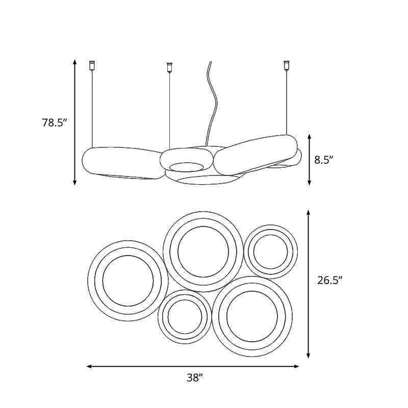 Lámpara de techo LED de hierro de donas moderna 1/3/5 luces de lámpara de araña de oro negro/rosa con cables ajustables