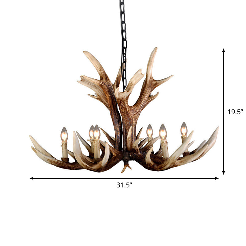 Chandelier artificiel de bois artificiel 6/8 lumières pendantes de plafond en résine en marron