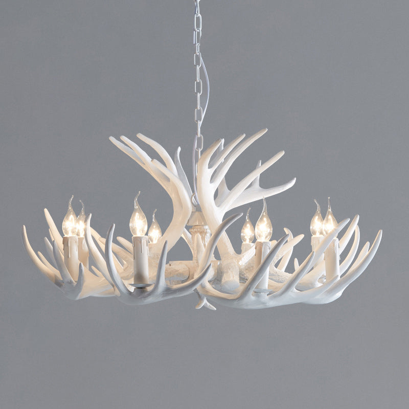 Lustre à 2 couches en résine de bois rustique 3/6/8 Lights Livrage pendentif salon en blanc / marron