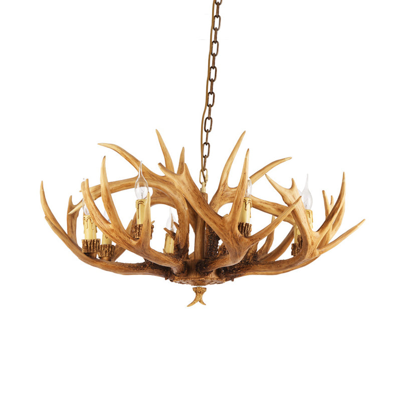 Antler Restaurant Chandelier Country Resin 6/8 Bulbes Brown Finish Tending luminaire