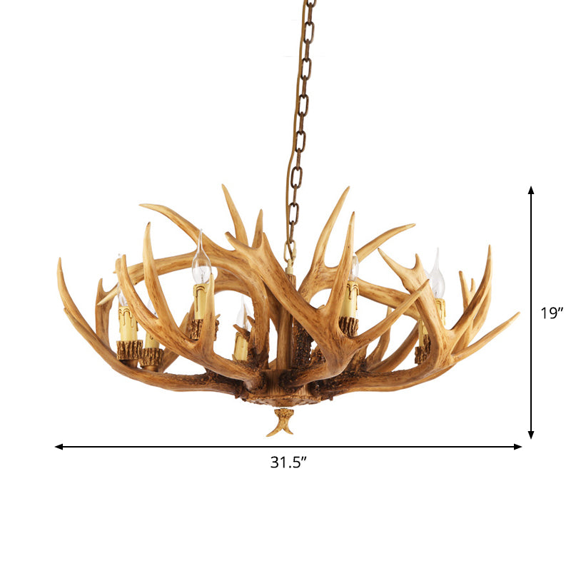Antler Restaurant Chandelier Country Resin 6/8 Bulbes Brown Finish Tending luminaire