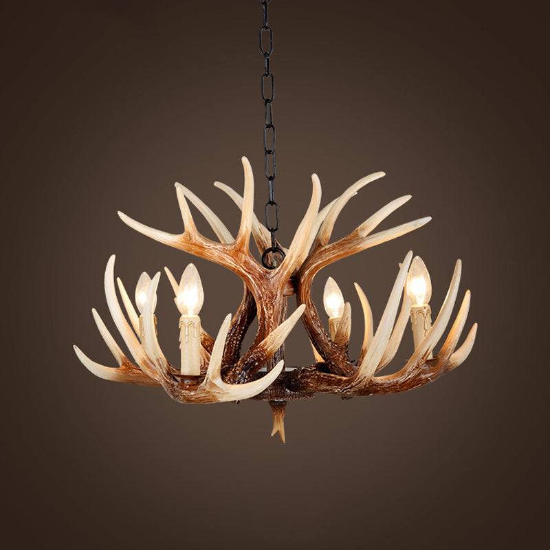 Résine Brown Chandelier Antler Fade-Look 4/6/9 têtes Rustic Suspension Pendant Light