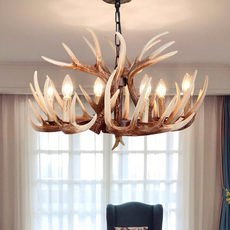 Résine Brown Chandelier Antler Fade-Look 4/6/9 têtes Rustic Suspension Pendant Light