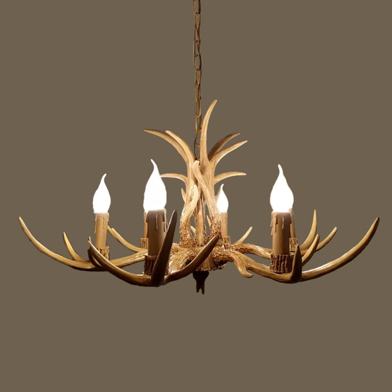 6/8/12 Bulbs Chandelier Lodge 1/2-Layered Antler Resin Ceiling Suspension Lamp in Brown