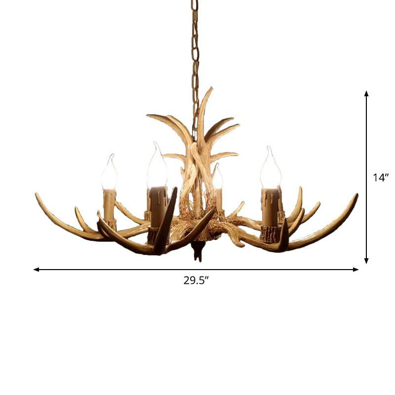 6/8/12 Bulbs Chandelier Lodge 1/2-Layered Antler Resin Ceiling Suspension Lamp in Brown