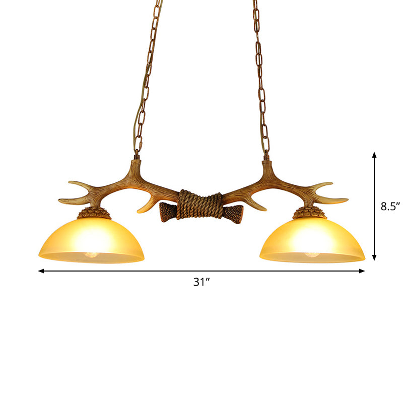 Ciotola in vetro di latte isola ciondolo rurale 2 lampadine sala da pranzo spiaggia con corna finta