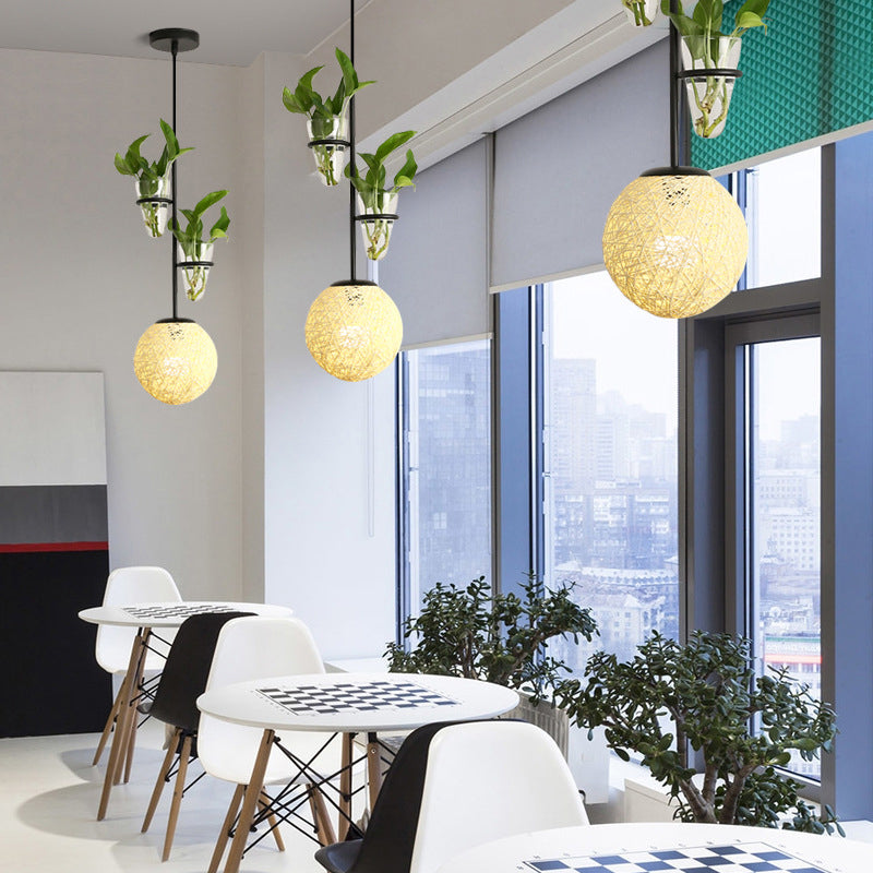 Rattan Globe A sostenere il soffitto macaron 1 ciondolo cucina cucina a testa in beige/rosso/rosa con pentola vegetale