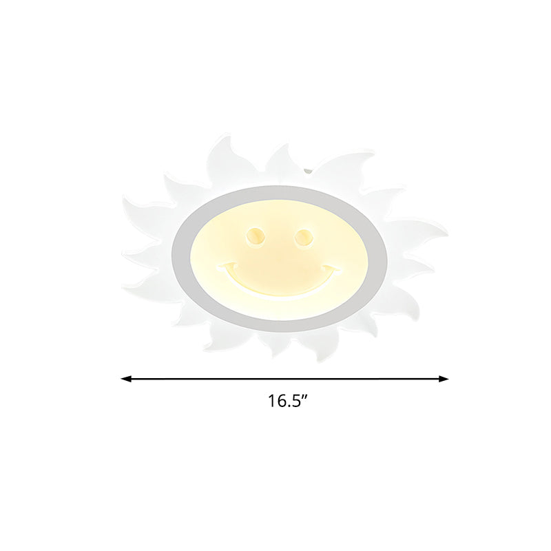 Plafonnier LED blanc en acrylique avec soleil souriant, joli plafonnier pour chambre d'enfant