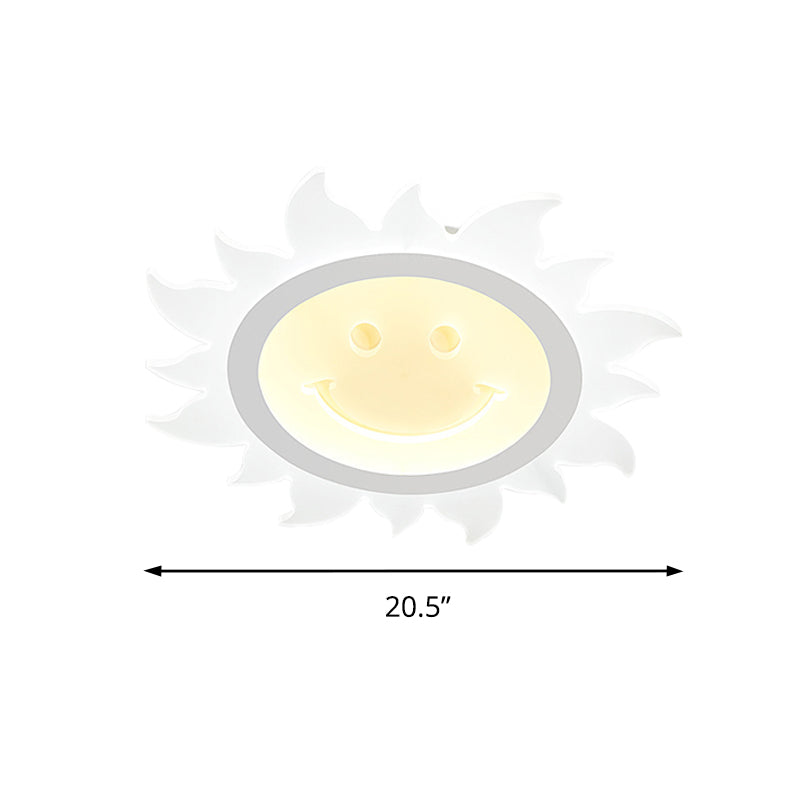 Plafonnier LED blanc en acrylique avec soleil souriant, joli plafonnier pour chambre d'enfant