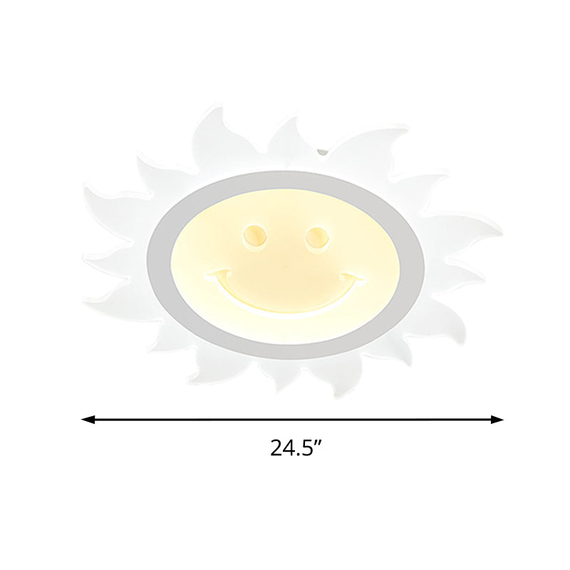Plafonnier LED blanc en acrylique avec soleil souriant, joli plafonnier pour chambre d'enfant