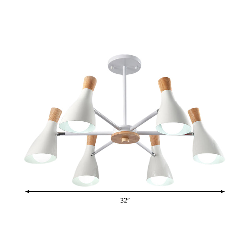 Cone Living Room Hanging Lights Metal 6 Bulbs Modern Style Chandelier