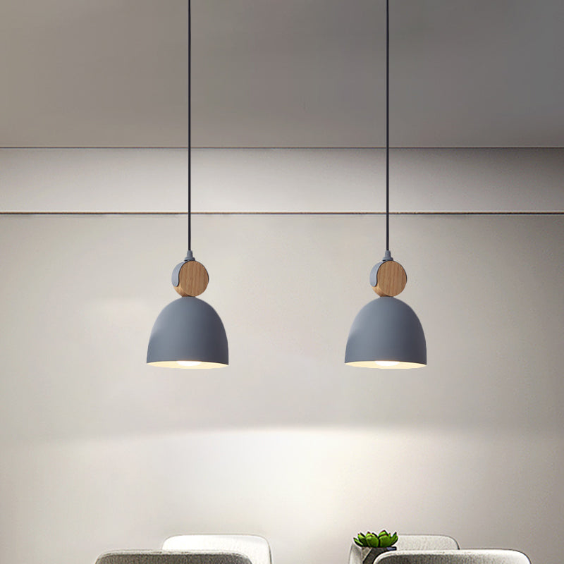 Iron Oval/Cone/Dome Shade Hanging Light Nordic Single Bulb Ceiling Pendant Lamp in Grey/White for Bedroom