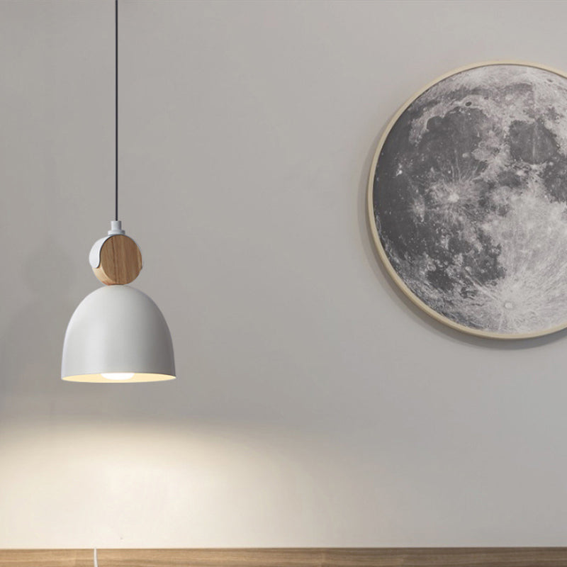 Ferro ovale/cono/cupola ombra appesa lampada a sospensione a soffitto singolo a lampadina nordica in grigio/bianco per camera da letto
