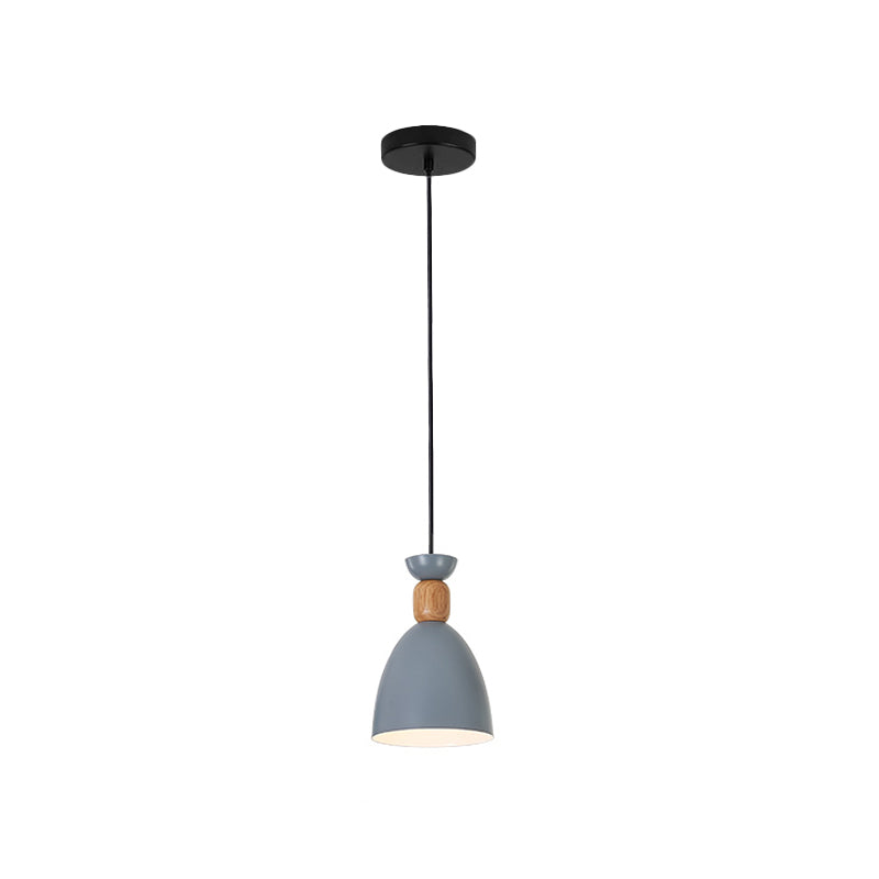 Ferro ovale/cono/cupola ombra appesa lampada a sospensione a soffitto singolo a lampadina nordica in grigio/bianco per camera da letto