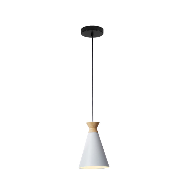 Ferro ovale/cono/cupola ombra appesa lampada a sospensione a soffitto singolo a lampadina nordica in grigio/bianco per camera da letto