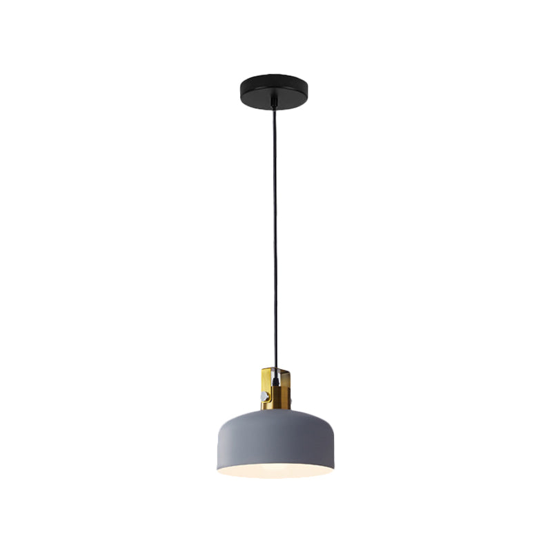 Iron Oval/Cone/Dome Shade Hanging Light Nordic Single Bulb Ceiling Pendant Lamp in Grey/White for Bedroom
