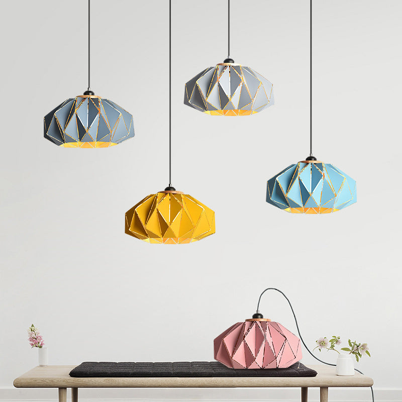 1 chef Restaurant Pendant lampe macaron gris / rose / plafond bleu lanterne suspendue avec teinte en fer coupée au laser