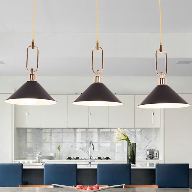 Rolled-Edge Cone Pendant Lamp Macaron Metal 1 Bulb Pink/Grey/White Hanging Ceiling Light with Buckle Top