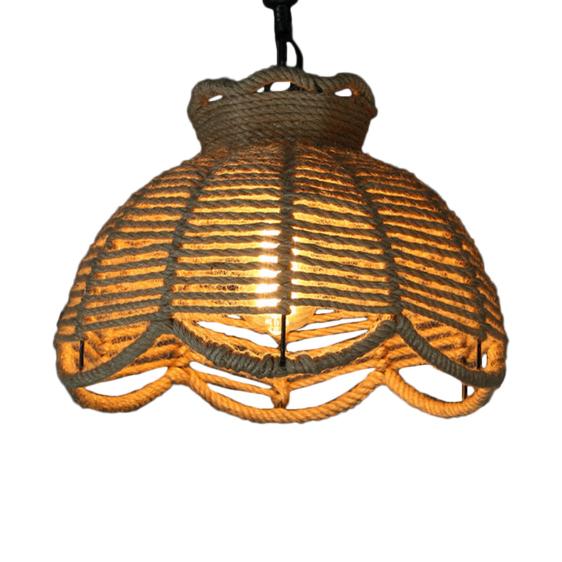 1 testa in giù per il ciondolo di illuminazione rustico ciotola smerlata/capanna a forma di cappola lampada sospensione del soffitto in legno per sala da pranzo