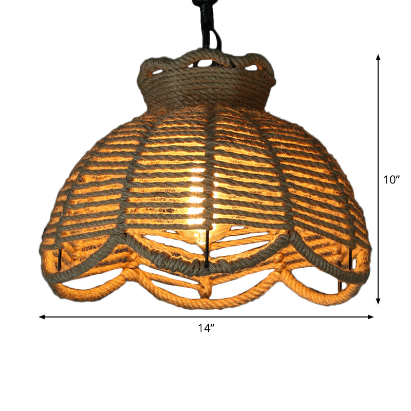 1 testa in giù per il ciondolo di illuminazione rustico ciotola smerlata/capanna a forma di cappola lampada sospensione del soffitto in legno per sala da pranzo
