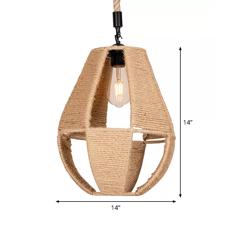 Teardrop handgewebte Seil Anhänger Light Bauernhaus 1-Licht-Bistro ausgehöhltes Design Hanging Lampe in Braun