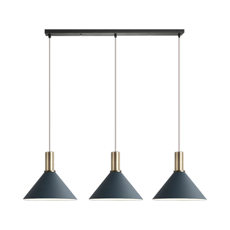 Donkerblauwe kegelhangende lampkit Nordic 3 bollen Multi-licht hanger voor keukenbar