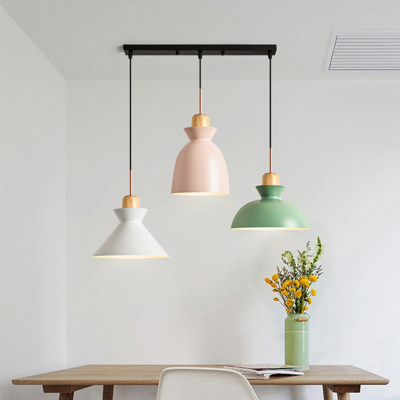 Macaron Round/Linear Multi Hanging Lamp Metal 3 Lampen Rosa/Schwarze Anhängerleuchte mit Schatten