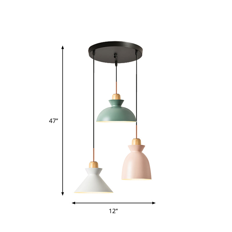 Macaron Round/Linear Multi Hanging Lamp Metal 3 Bulbs Pink/Black Pendant Light Fixture with Shade