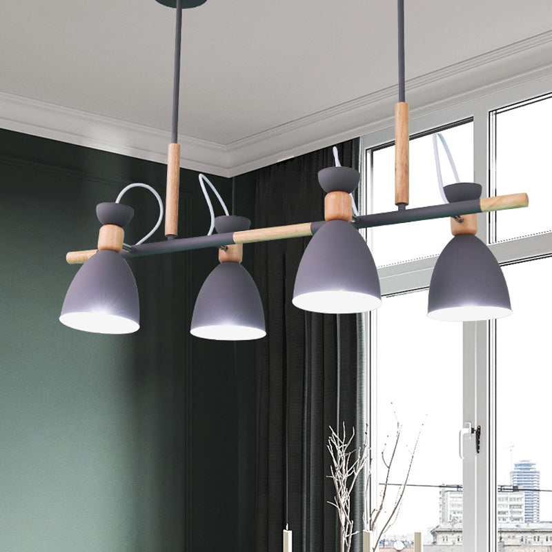 Grey/White/Green Bell Island Lamp Nordic 4-Light Iron Rotatable Hanging Pendant Light with Wood Decor