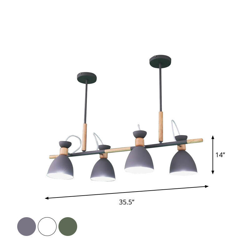 Grey/White/Green Bell Island Lamp Nordic 4-Light Iron Rotatable Hanging Pendant Light with Wood Decor