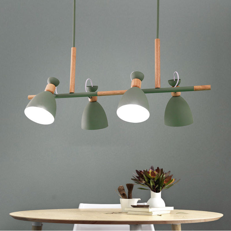 Grey/White/Green Bell Island Lamp Nordic 4-Light Iron Rotatable Hanging Pendant Light with Wood Decor