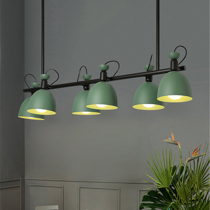 Macaron Bell Island Pendant Iron 4/6 Bulbs Dining Room Swivelable Hanging Lamp Fixture in Grey/Blue/Green