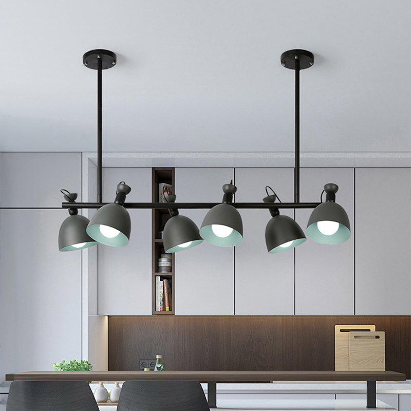 Macaron Bell Island Pendant Iron 4/6 Bulbs Dining Room Swivelable Hanging Lamp Fixture in Grey/Blue/Green