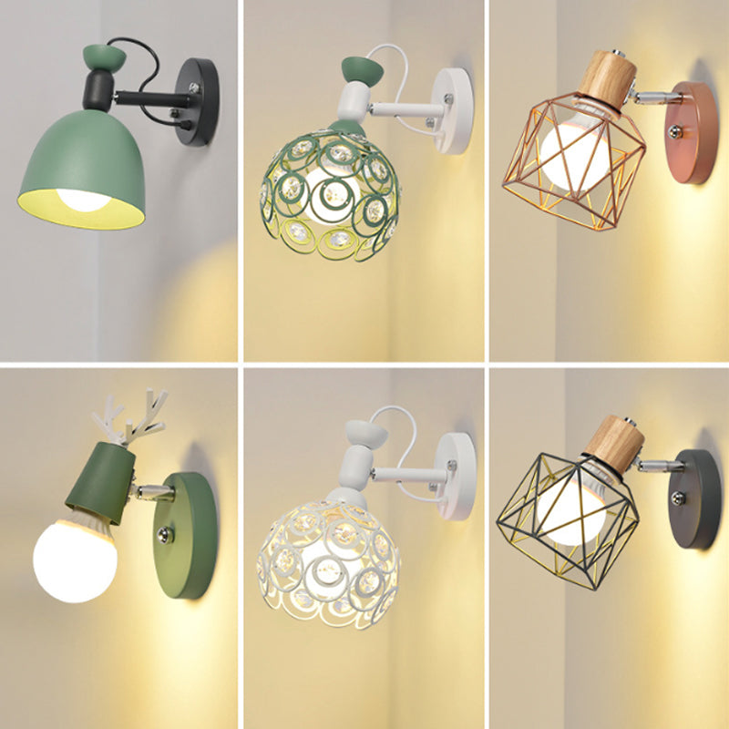 Polygon Cage/Antler Lampada da parete da letto Metallic 1 Testa Nordic Regolabile Lampada a parete in nero/Blu/Bianco