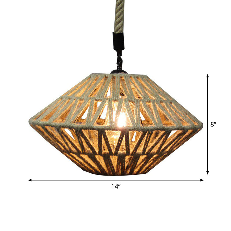 1 Light volanti a filo volante a sospensione rustica rustica lampada sospensione del soffitto con corda di juta